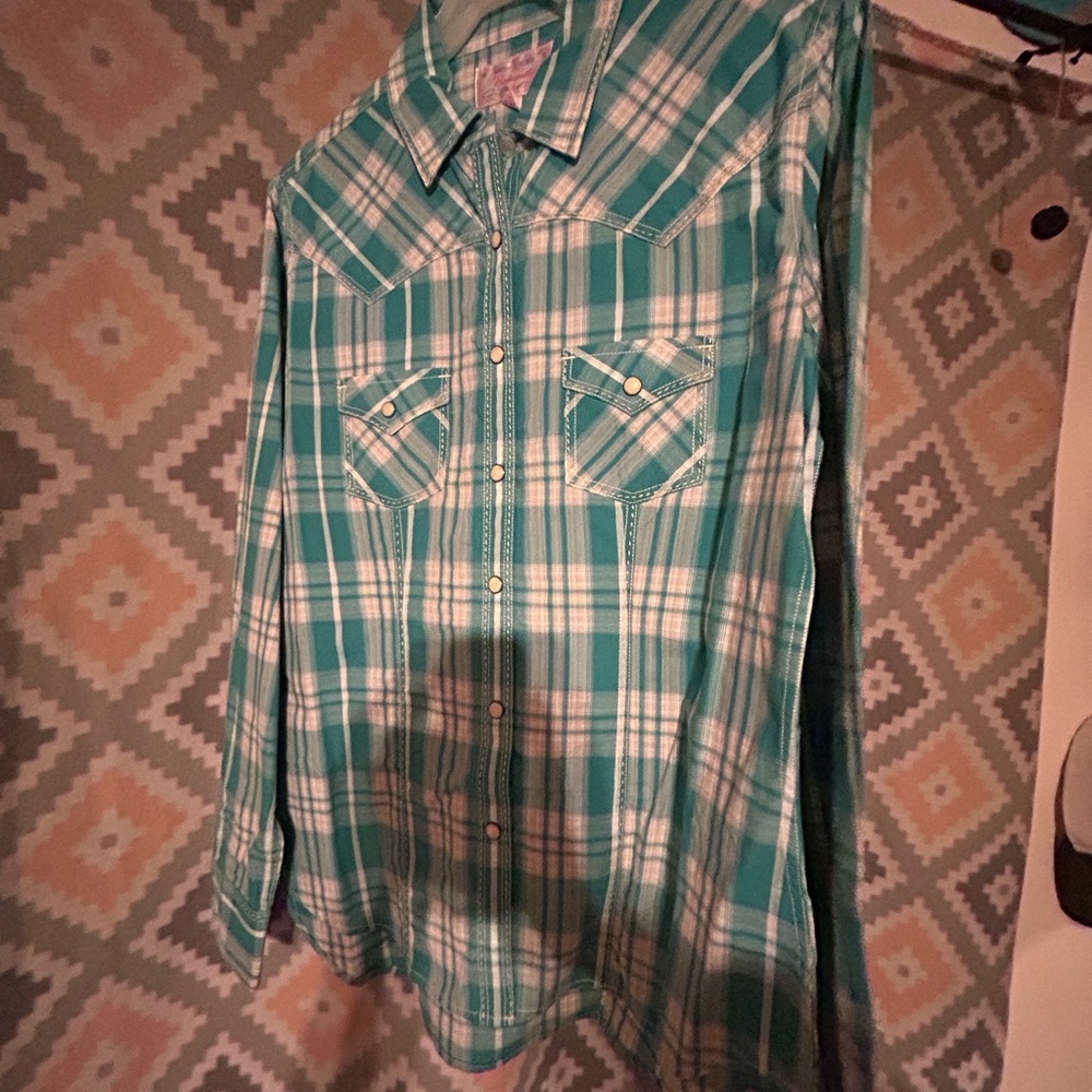 Button up Green Plaid Shirt